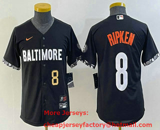 Youth Baltimore Orioles #8 Cal Ripken Jr Number Black 2023 City Connect Cool Base Stitched Jersey 01