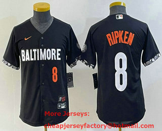 Youth Baltimore Orioles #8 Cal Ripken Jr Number Black 2023 City Connect Cool Base Stitched Jersey 02