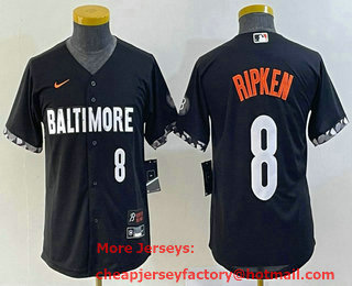 Youth Baltimore Orioles #8 Cal Ripken Jr Number Black 2023 City Connect Cool Base Stitched Jersey 03