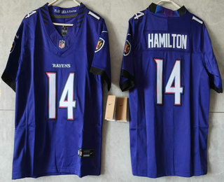 Youth Baltimore Ravens #14 Kyle Hamilton Limited Purple Vapor FUSE Jersey