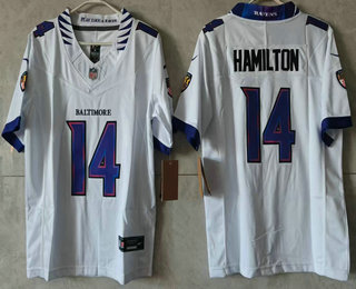 Youth Baltimore Ravens #14 Kyle Hamilton Limited White Vapor FUSE Jersey