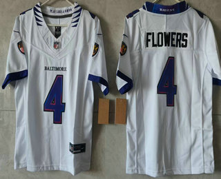 Youth Baltimore Ravens #4 Zay Flowers Limited White Vapor FUSE Jersey
