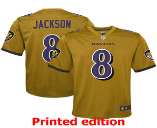 Youth Baltimore Ravens #8 Lamar Jackson Gold 2019 Inverted Legend Printed NFL Nike Limited Jerse