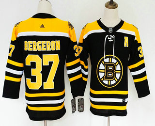 Youth Boston Bruins #37 Patrice Bergeron Black With A Patch 2017-2018 Hockey Stitched NHL Jersey