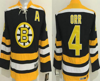 Youth Boston Bruins #4 Bobby Orr Black CCM Vintage Throwback Jersey
