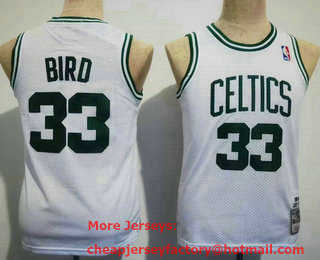 Youth Boston Celtics #33 Larry Bird 1985-86 White Hardwood Classics Soul Swingman Stitched NBA Throwback Jersey