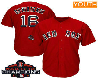 Youth Boston Red Sox #16 Andrew Benintendi Red 2018 MLB World Series Champions Patch Alternate Stitched MLB Cool Base Jersey