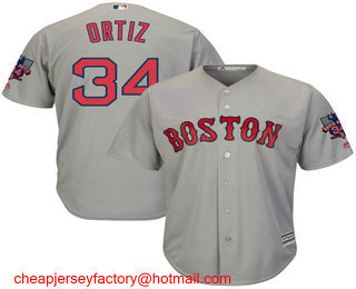 Youth Boston Red Sox #34 David Ortiz Gray Road Stitched MLB Cool Base Jersey with Retirement Patch