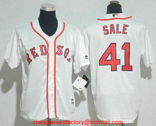 Youth Boston Red Sox #41 Chris Sale White Home Stitched MLB Cool Base Jersey