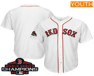 Youth Boston Red Sox Blank White 2018 MLB World Series Champions Patch Home Stitched MLB Cool Base Jersey