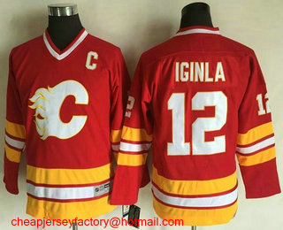 Youth Calgary Flames #12 Jarome Iginla 1981-82 Red CCM Throwback Stitched Vintage Hockey Jersey