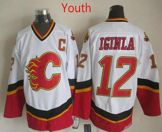 Youth Calgary Flames #12 Jarome Iginla 2000-01 White CCM Vintage Throwback Jersey
