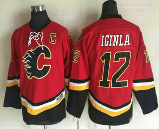 Youth Calgary Flames #12 Jarome Iginla 2003-04 Red CCM Throwback Stitched Vintage Hockey Jersey