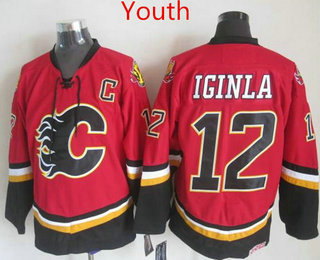 Youth Calgary Flames #12 Jarome Iginla 2003-04 Red CCM Vintage Throwback Jersey
