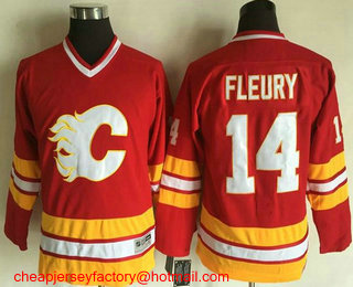 Youth Calgary Flames #14 Theoren Fleury 1981-82 Red CCM Throwback Stitched Vintage Hockey Jersey