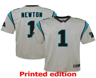 Youth Carolina Panthers #1 Cam Newton Gray 2019 Inverted Legend Printed NFL Nike Limited Jerseyy