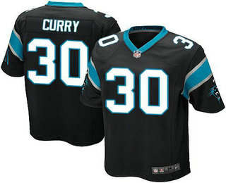 Youth Carolina Panthers #30 Stephen Curry Black Team Color NFL Nike Game Jersey