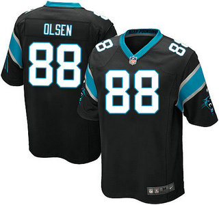 Youth Carolina Panthers #88 Greg Olsen Black Team Color NFL Nike Game Jersey