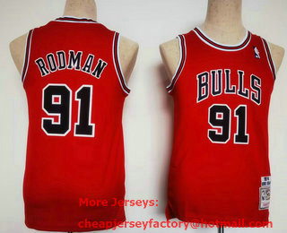 Youth Chicago Bulls #91 Dennis Rodman 1997-98 Red Hardwood Classics Soul Swingman Throwback Jersey