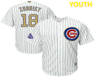 Youth Chicago Cubs #18 Ben Zobrist White World Series Champions Gold Stitched MLB 2017 Cool Base Jersey