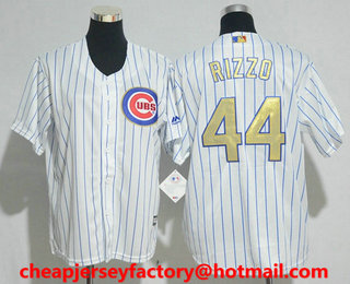 Youth Chicago Cubs #44 Anthony Rizzo White World Series Champions Gold Stitched MLB 2017 Cool Base Jersey