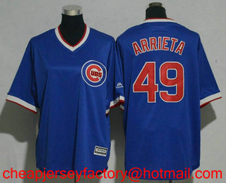 Youth Chicago Cubs #49 Jake Arrieta Royal Blue Pullover 1994 Cooperstown Collection Stitched MLB Jersey