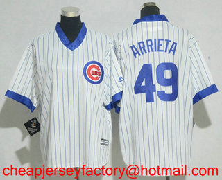 Youth Chicago Cubs #49 Jake Arrieta White Pullover 1994 Cooperstown Collection Stitched MLB Jersey
