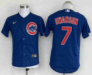 Youth Chicago Cubs #7 Dansby Swanson Blue Stitched MLB Cool Base Nike Jersey