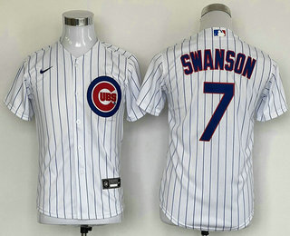 Youth Chicago Cubs #7 Dansby Swanson White Stitched MLB Cool Base Nike Jersey