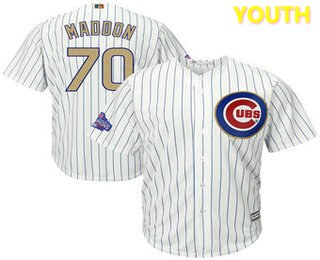Youth Chicago Cubs #70 Joe Maddon White World Series Champions Gold Stitched MLB 2017 Cool Base Jersey