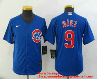 Youth Chicago Cubs #9 Javier Baez Blue Stitched MLB Cool Base Nike Jersey