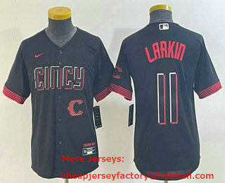 Youth Cincinnati Reds #11 Barry Larkin Black 2023 City Connect Cool Base Stitched Jersey 01