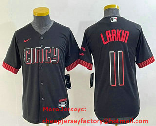 Youth Cincinnati Reds #11 Barry Larkin Black 2023 City Connect Cool Base Stitched Jersey 02