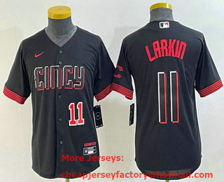 Youth Cincinnati Reds #11 Barry Larkin Number Black 2023 City Connect Cool Base Stitched Jersey 01