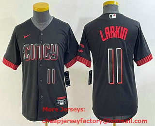 Youth Cincinnati Reds #11 Barry Larkin Number Black 2023 City Connect Cool Base Stitched Jersey 02