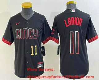 Youth Cincinnati Reds #11 Barry Larkin Number Black 2023 City Connect Cool Base Stitched Jersey 03