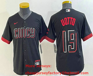 Youth Cincinnati Reds #19 Joey Votto Black 2023 City Connect Cool Base Stitched Jersey 01