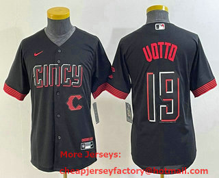 Youth Cincinnati Reds #19 Joey Votto Black 2023 City Connect Cool Base Stitched Jersey 02