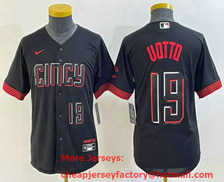 Youth Cincinnati Reds #19 Joey Votto Number Black 2023 City Connect Cool Base Stitched Jersey 02