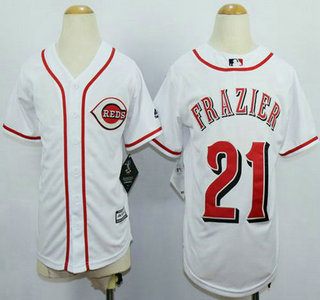 Youth Cincinnati Reds #21 Todd Frazier Home White 2015 MLB Cool Base Jersey