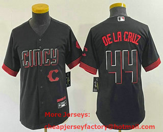 Youth Cincinnati Reds #44 Elly De La Cruz Black 2023 City Connect Cool Base Stitched Baseball Jersey 01