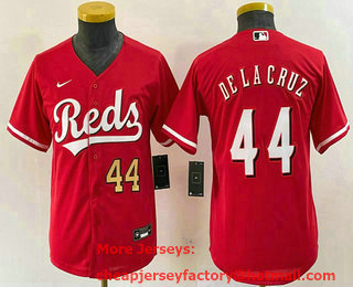 Youth Cincinnati Reds #44 Elly De La Cruz Number Red Cool Base Stitched Baseball Jersey 01
