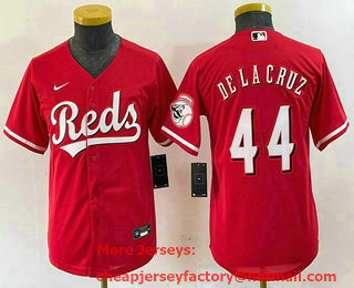 Youth Cincinnati Reds #44 Elly De La Cruz Red Cool Base Stitched Baseball Jersey 03