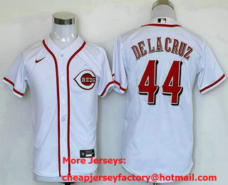 Youth Cincinnati Reds #44 Elly De La Cruz White Cool Base Stitched Baseball Jersey 01