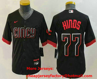 Youth Cincinnati Reds #77 Rece Hinds Black 2023 City Connect Cool Base Stitched Jersey