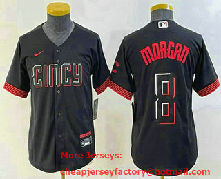 Youth Cincinnati Reds #8 Joe Morgan Black 2023 City Connect Cool Base Stitched Jersey 02