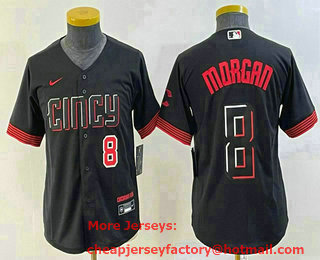 Youth Cincinnati Reds #8 Joe Morgan Number Black 2023 City Connect Cool Base Stitched Jersey 02