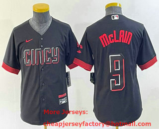 Youth Cincinnati Reds #9 Matt McLain Black 2023 City Connect Cool Base Stitched Jersey 01