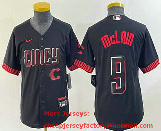 Youth Cincinnati Reds #9 Matt McLain Black 2023 City Connect Cool Base Stitched Jersey 02
