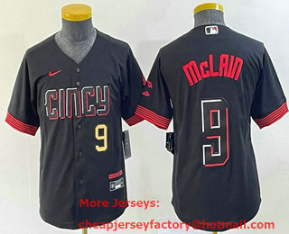 Youth Cincinnati Reds #9 Matt McLain Number Black 2023 City Connect Cool Base Stitched Jersey 01